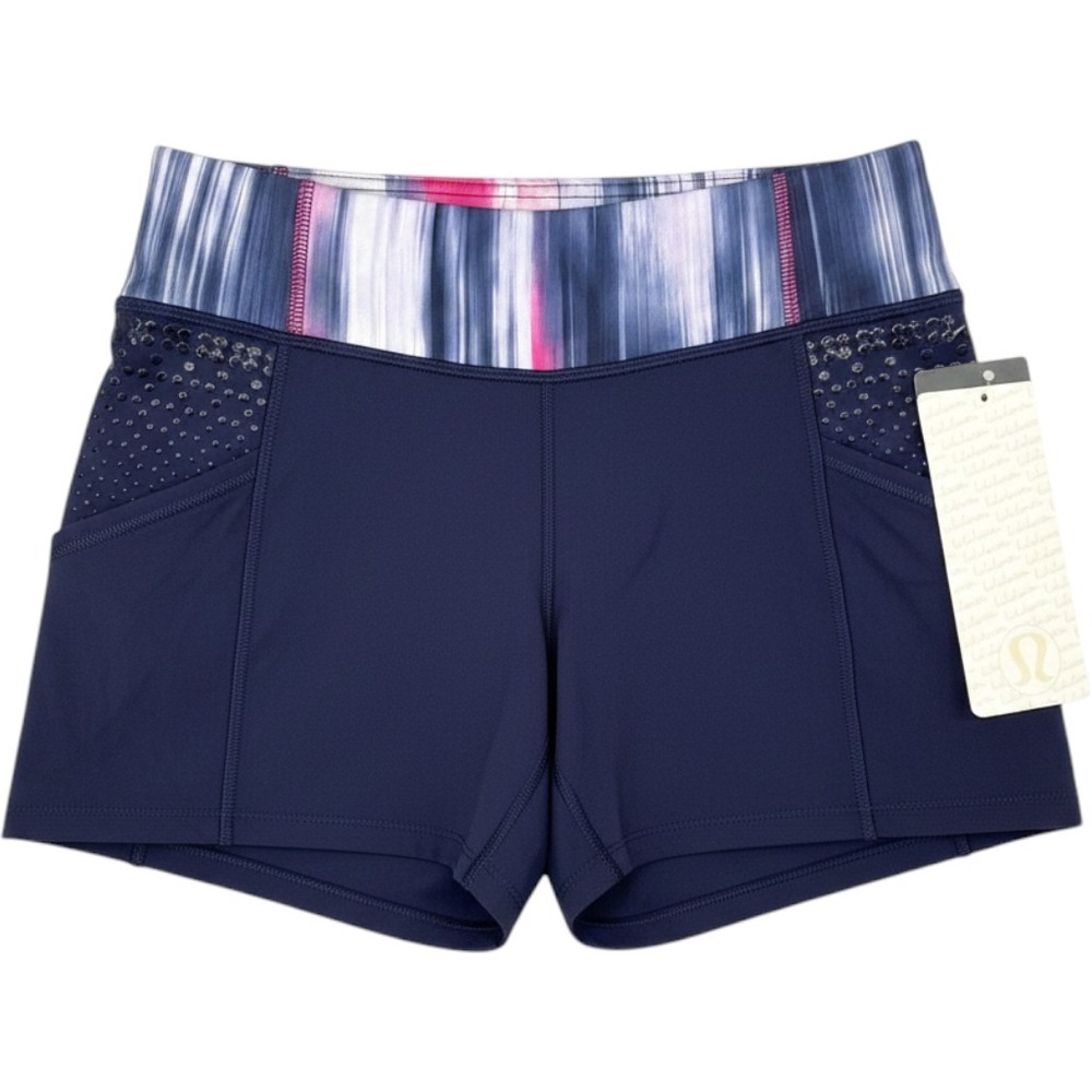 Lululemon Run Dart and‎ Dash shorts indigo multicolored pattern waistband 6 NWT
